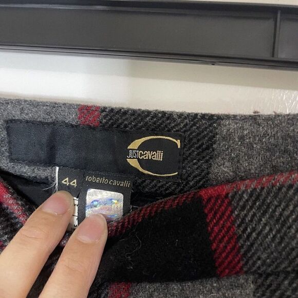 JUST CAVALLI Gray Plaid Wool blend High waist Flare leg Knit pants size 44 - Picture 3 of 6